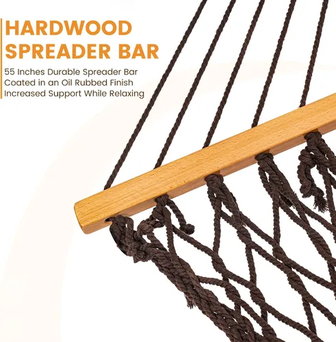 Vista 5 de Lazy Daze Hammocks Hamaca de Cuerda Doble, Hamaca Tradicional de Cuerda de Algodón Tejida a Mano para 2 Personas al Aire Libre con Barra Separadora