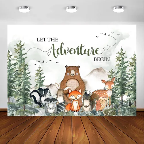 Vista 7 de Avezano Telón de fondo de baby shower con texto en inglés "Let The Adventure Begin Baby Show", decoración de fiesta para niños, pancarta de desierto