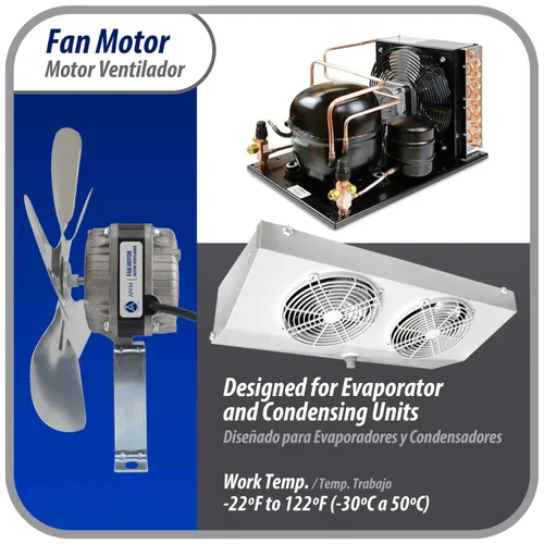 Vista 9 de Appli Parts APFM-102E - Motor de condensador y evaporador de refrigeración de 10 W, 220 V, 60 Hz, 0,35 A, 1300 rpm, incluye base y ventilador