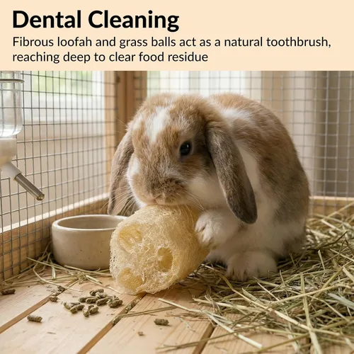 Vista 3 de 11 juguetes para masticar conejo, juguete interactivo de búsqueda de conejo, materiales naturales, esponjas de lufa, bolas de pastos marinos