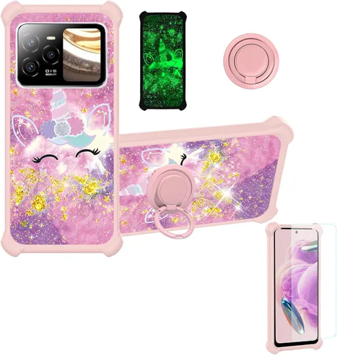 Vista 40 de jioeuinly Funda compatible con Oukitel P1 Pro con protector de pantalla de vidrio templado, policarbonato duro + silicona suave, soporte de anillo