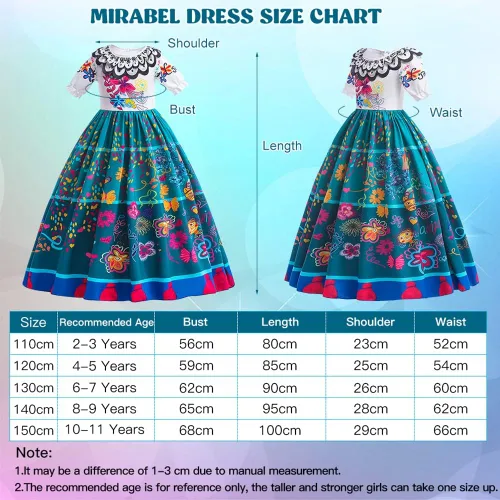 Vista 4 de TOLOYE Vestido de Encanto para niñas, disfraz de Mirabel, princesa Isabella, ropa con accesorios para fiesta de cumpleaños, cosplay