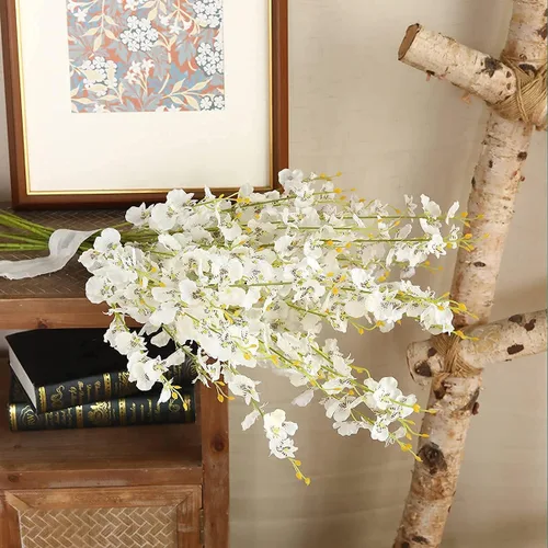 Vista 5 de Kisflower Ramo de orquídeas artificiales blancas, 12 unidades, ramo de orquídeas bailarinas falsas de seda blanca para bricolaje, interiores Blanco