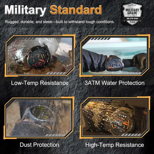 Vista 2 de Relojes inteligentes militares para hombres con GPS integrado de 1.43 pulgadas, pantalla AMOLED de 3 ATM, resistente al agua, reloj inteligente