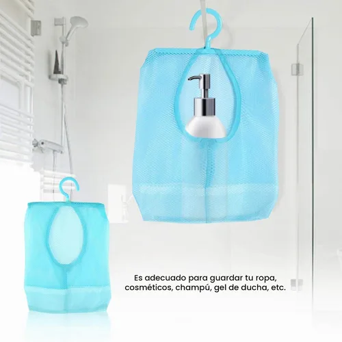 Vista 4 de Bolsa de malla multiusos para colgar con colgador para calcetines, medias, brasier, ropa interior, baño (azul)