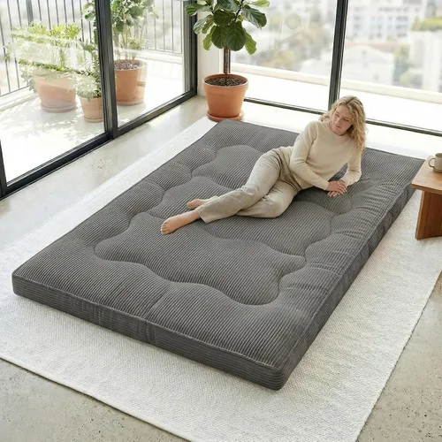 Vista 9 de cidludto Colchón de futón japonés de tamaño individual, sofá cama de 4 pulgadas, colchón de suelo para adultos, tapete de tatami más grueso, Negro