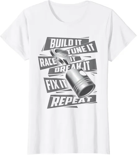 Vista 24 de Build It Tune It Race It Break It - Camiseta para entusiastas de los coches de carreras, talla S Negro