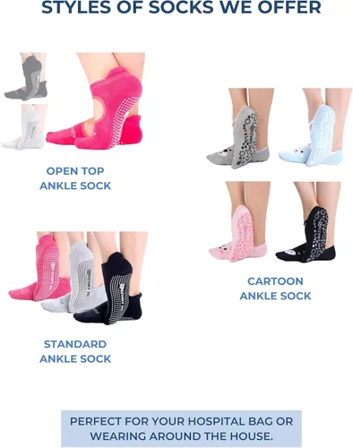 Vista 7 de Calcetines antideslizantes para yoga, barre, pilates, hospital, maternidad, con empuñaduras, para mujeres y hombres, 2 pares, color negro