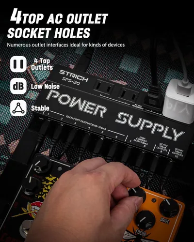 Vista 3 de STRICH SPS-20 Fuente de alimentación para guitarra con 10 salidas DC independientes para pedal de efecto de 9 V/12 V/18 V