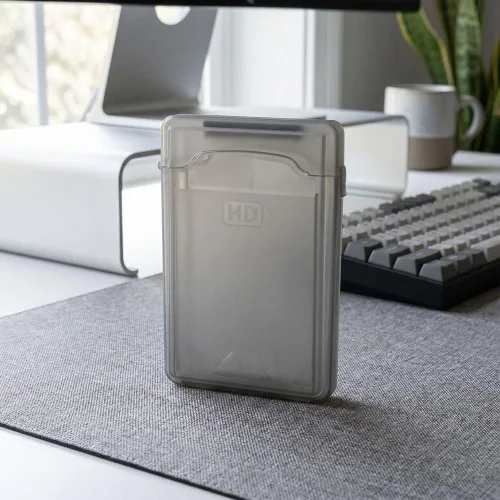 Vista 6 de Caja de protección de disco duro de 3.5 pulgadas, ABS a prueba de golpes, antiestática, para HDD SSD de 3.5 pulgadas, diseño transparente con Gris