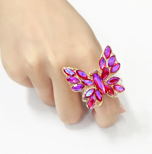 Vista 3 de Lavencious Anillo elástico de mariposa con encanto de cristal para mujer, tamaño libre para 7-9