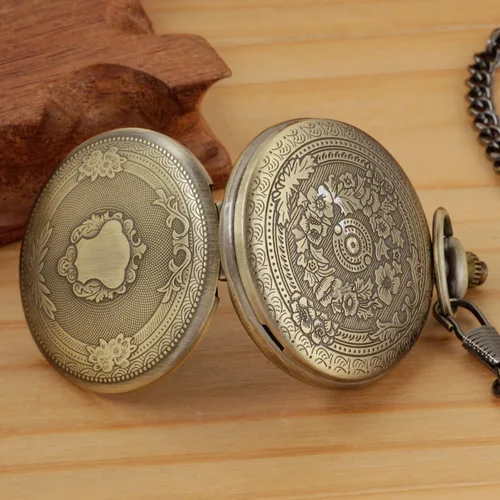 Vista 7 de Reloj de bolsillo de cuarzo para hombre, esfera digital romana negra con cadena, Marrón, Retro
