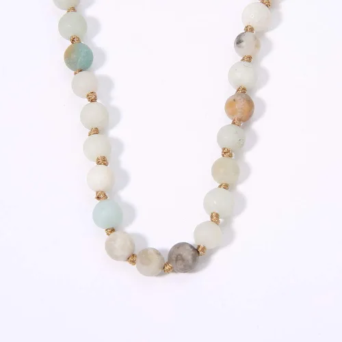 Vista 4 de BALIBALI Gargantilla con cuentas de piedra semipreciosa, chapado en oro de 14 quilates, piedra natural, collar de doble hebra, collares cortos