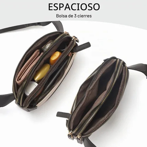 Vista 4 de CLUCI Riñonera para Mujer, Mini Bolsa Cruzada de Cintura Everywhere con Correa Ajustable, Riñonera de Cuero Vegano para Mujer A-0 Negro y Marrón