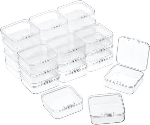 Vista 10 de 24 paquetes de recipientes pequeños de plástico transparente para almacenamiento de cuentas con tapa con bisagras para almacenamiento de objetos
