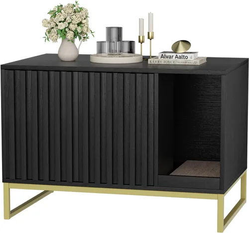 Vista 9 de Halitaa Caja de Arena para Gatos, Mueble Moderno de Caja de Arena para Gatos Caja de Arena Oculta con Almohadilla para Rascar, Mesa Auxiliar Casa