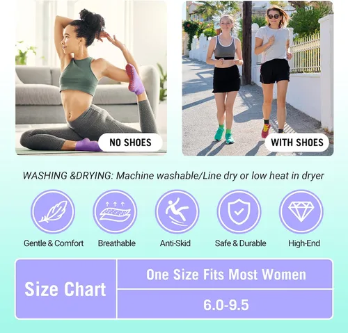 Vista 5 de Calcetines de agarre de pilates para mujer, 12 pares de calcetines antideslizantes para yoga, calcetines de hospital, calcetines deslizantes