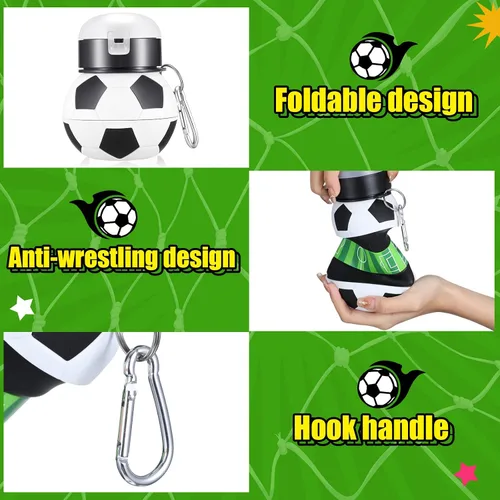 Vista 3 de Mifoci 6 botellas de agua de fútbol para niños de 19 onzas, botella de agua plegable de silicona deportiva con forma de bola exprimible para niños