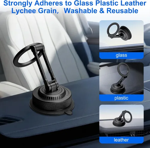 Vista 7 de Soporte magnético de aleación de metal con ventosa para coche, soporte para teléfono (negro)