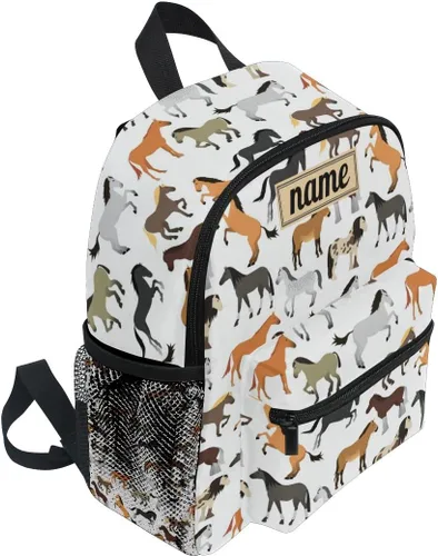 Vista 2 de Mochila personalizada con nombre para niños, linda mochila de caballo para viajes de guardería, bolsas de libros preescolares con nombre