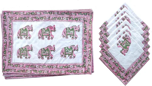 Vista 10 de Juego de 6 manteles individuales 100 % algodón estilo indio para mesa de comedor y servilletas (azul 1)