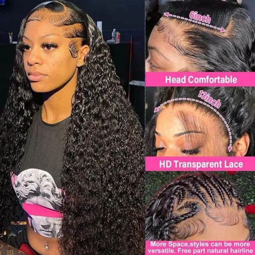 Vista 3 de Pelucas de cabello humano rizado con encaje frontal de 13 x 6 pulgadas, pelucas de cabello humano brasileño rizado para mujeres, densidad del 200 %
