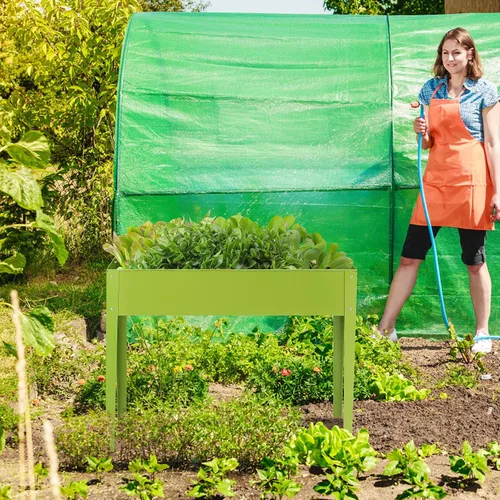 Vista 7 de S AFSTAR Cama de jardín elevada, maceta elevada galvanizada con patas y agujeros de drenaje, cama de jardín independiente para interiores