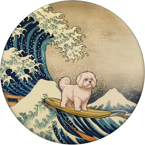 Vista 3 de Surfeando maltés Kanagawa Wave perro japonés divertido PopSockets intercambiables PopGrip