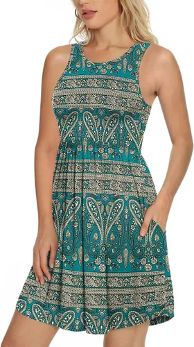 Vista 2 de Longyuan - Vestido de verano para mujer, casual, sin mangas, elástico, con bolsillos