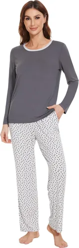 Vista 37 de NACHILA Women's Pajamas Set-Viscose Made from Bamboo, Long Sleeve Sleepwear Top with Pants Comfy Pajama Soft 2 Piece Pjs B-aqua Green
