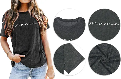 Vista 4 de ASTANFY Camiseta de manga corta para mujer con estampado de letras para mamá