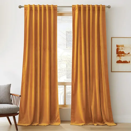 Vista 28 de RYB HOME Cortinas 100% opacas de terciopelo blanco para dormitorio, pestaña trasera y bolsillo para barra, aislamiento térmico, cortinas