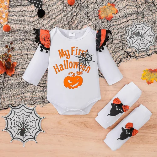 Vista 4 de My First Halloween Baby Girl Outfits Newborn 1st Halloween Dress Ruffle Romper Pumpkin Suspender Skirt 0-18 Months
