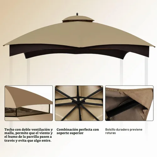 Vista 3 de COOSHADE Toldo Superior de Repuesto para Cenador para Lowe's Allen Roth #GF-12S004B-1(Beige1)