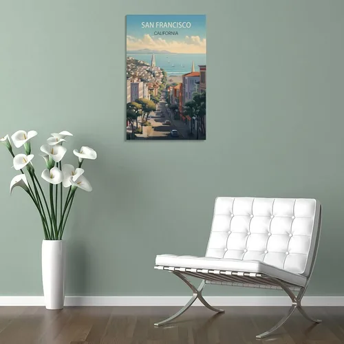 Vista 5 de Póster de viaje vintage de California San Francisco, 08 x 12 pulgadas (7.9 x 11.8 in), pintura en lienzo, arte de pared, póster para sala de estar