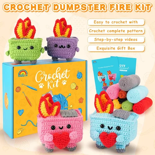 Vista 5 de Kit de ganchillo para principiantes, kit de iniciación de ganchillo de fuego de 4 piezas Emotional Positive Support Beginner Crochet Kits for