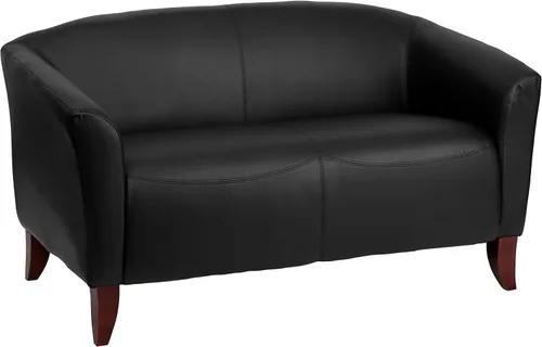 Vista 3 de EMMA + OLIVER Sofá biplaza LeatherSoft negro con pies de madera de cerezo