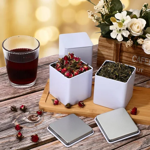 Vista 4 de Suclain 50 latas de té de metal con tapa hermética para té suelto, blanco