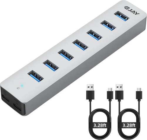 Vista 8 de EJAY Divisor USB C Hub USB C de alta potencia para PC y Mac Aluminio Concentrador de datos multipuerto Configuración de escritorio pesado