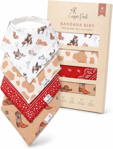 Vista 13 de Copper Pearl Baberos tipo bandana para bebé, paquete de 4 baberos de algodón suave para babear y dentición, absorbentes, ajuste ajustable, muchos