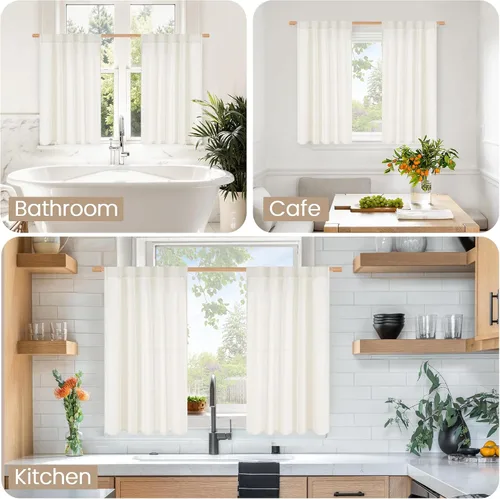 Vista 2 de BGment Cortinas cortas de lino marfil de 36 pulgadas de largo para ventanas de cocina, pequeñas cortinas texturizadas rústicas para café sobre