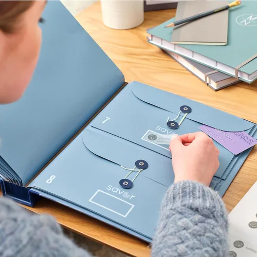 Vista 5 de Savor Carpeta de emergencia familiar de edición actualizada 2025™ Carpeta de archivos expandible de tela teñida personalizada para papeles