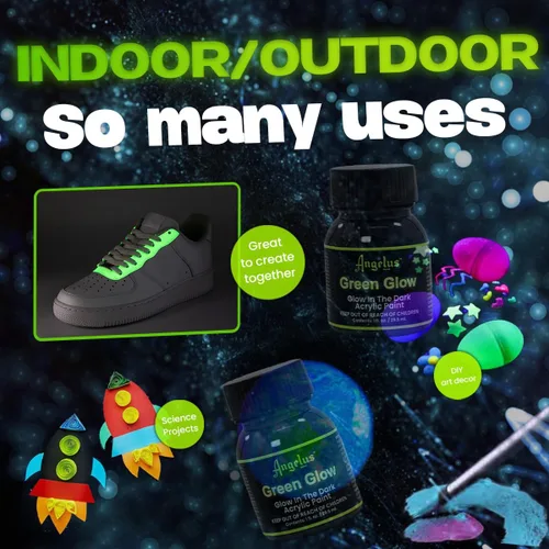 Vista 3 de Angelus Pintura verde neón brillante de 1 oz, brillo más brillante, iluminación durante toda la noche, no tóxica, fabricada en Estados Unidos, ideal