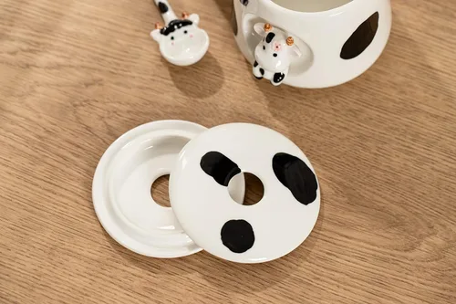 Vista 9 de DIHOclub Adorable Taza de Cerámica 3D de Vaca con Tapa y Cuchara - Perfecta para Café, Té, Leche y Más - Regalo Ideal para Amantes de los Animales