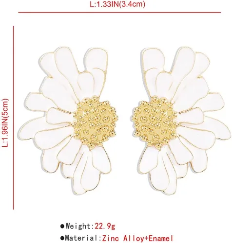 Vista 6 de Aretes colgantes de media flor para mujeres y niñas, chapados en oro de 14 quilates, multicolor, esmaltados, grandes margaritas, girasoles