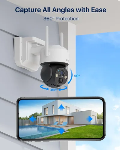Vista 3 de Cámara de seguridad ZOSI C291 4MP inalámbrica con batería para exteriores con panel solar, cámara panorámica/inclinación de 2.5K 360, seguimiento