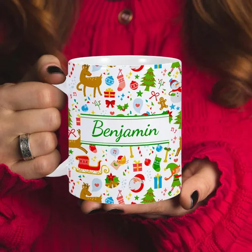 Vista 6 de Taza de cerámica de Navidad personalizada para niños, niñas, adultos con nombre personalizado, tazas de café de chocolate caliente, taza de té de 11