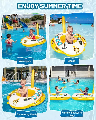 Vista 5 de Flotadores inflables de piscina para niños, flotadores de piscina modelo azul marino con pistola de agua con cable de 26 pulgadas para niños y niñas