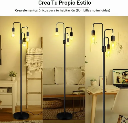 Vista 7 de BoostArea Lámpara de pie industrial para sala de estar, lámpara de pie moderna con 3 luces, bombillas no incluidas, lámpara de pie de diseño simple