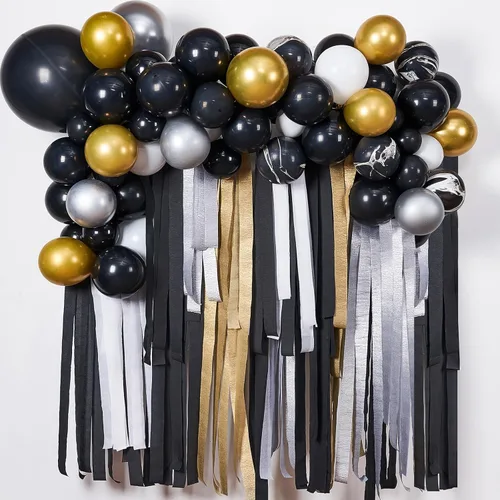 Vista 2 de PartyWoo Serpentinas de papel crepé negro dorado y plateado, 10 rollos de 820 pies, paquete de papel crepé para graduación, Navidad, Año Nuevo
